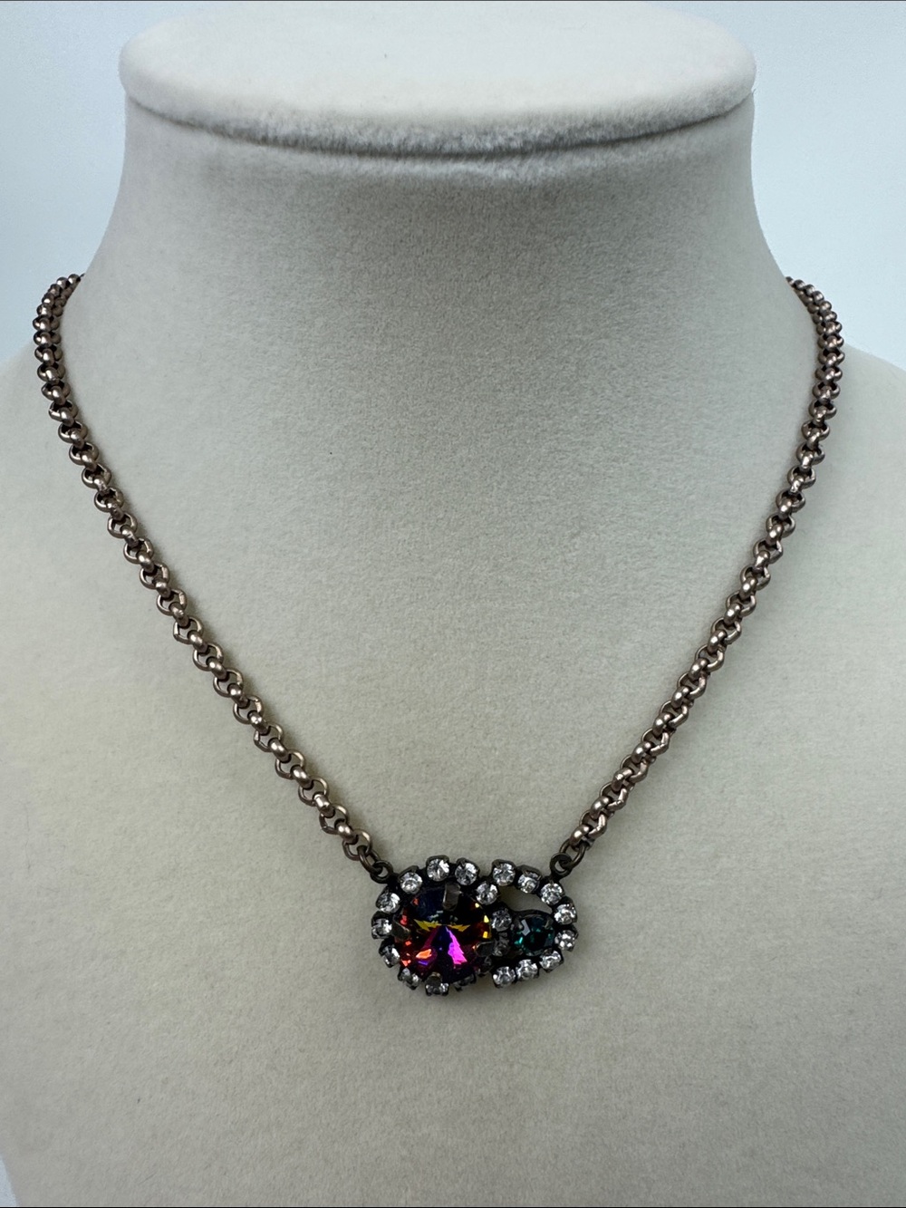 Sabika Multicolor Crystal Pendant Necklace with Antique Gold Chain
